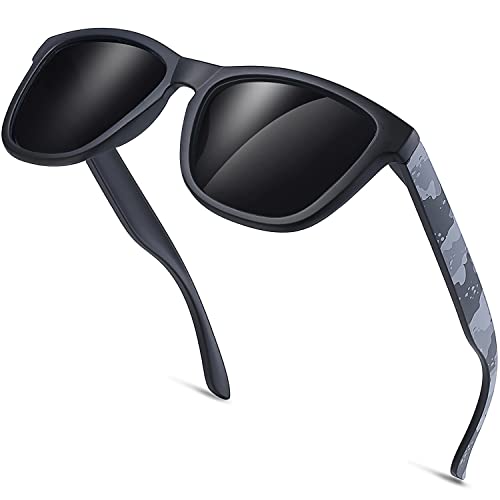 KANASTAL Sonnenbrille Herren und Damen Polarisiert Camouflage Tempel Schwarz Gläser UV400 Schutz Retro Unisex Klassische Fahrende Sonnenbrillen von KANASTAL