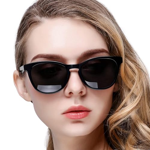 KANASTAL Sonnenbrille Damen Polarisiert Schwarz Glänzend Klassisch Retro Sonnenbrille Frauen schmales Gesicht mit UV400 Schutz von KANASTAL