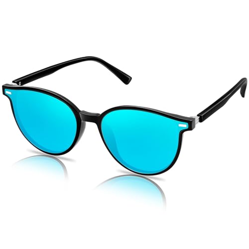 KANASTAL Sonnenbrille Damen Verspiegelt Blau Gläser Retro Vintage Cateye Stil Sonnenbrillen für Frauen schmales Gesicht mit UV400 Schutz von KANASTAL