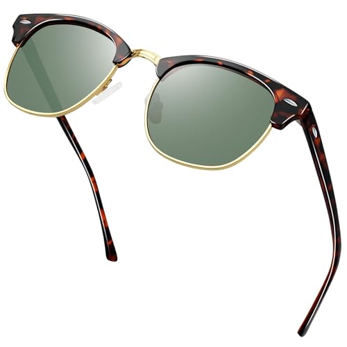 KANASTAL Sonnenbrille Herren Polarisiert Braun Gold Halbrahmen Sonnenbrillen Damen Browline-Style Retro Klassisch G15 Brille für Autofahren Angeln Wandern und Alltag von KANASTAL