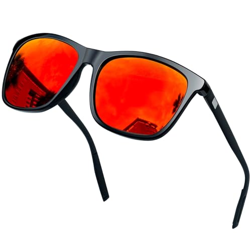 KANASTAL Sonnenbrille Verspiegelt Herren und Damen Rot Gläser UV400 Schutz Rechteck Retro Unisex Klassische Fahrende Brille für Reise Wandern und Alltag von KANASTAL
