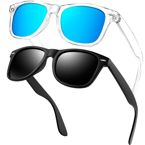 KANASTAL Sonnenbrille Polarisierte Matt Schwarz Gläser und Blaue Linse Verspiegelt brille Transparentem Rahmen Sonnenbrillen für Herren und Damen UV400 Schutz von KANASTAL