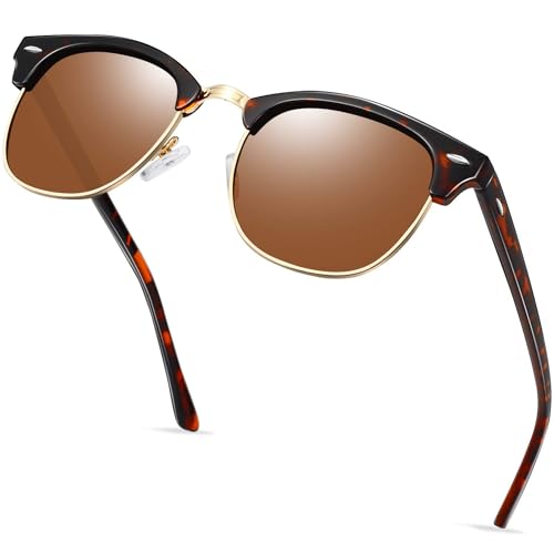 KANASTAL Halbrahmen Sonnenbrille Polarisiert Brown Gläser Retro Klassisch 60er Browline-Style Sonnenbrillen für Herren und Damen UV400 Schutz von KANASTAL