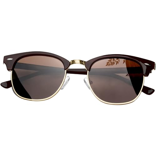 KANASTAL Halbrahmen Sonnenbrille Herren und Damen Klassische Retro Polarisiert Halbrand Sonnenbrille UV400 Schutz mit Metallrahmen, Braun Gold Rahmen Braun Gläser von KANASTAL