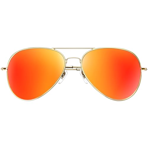 KANASTAL Sonnenbrille Herren und Damen Verspiegelt Orange-Rot Gläser mit Premium Metallrahmen UV400 Schutz klassisch Spiegelglas Sonnenbrille von KANASTAL