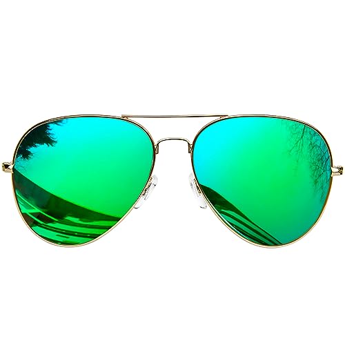 KANASTAL Sonnenbrille Herren und Damen Verspiegelt Grün Gläser mit Premium Metallrahmen UV400 Schutz klassisch Spiegelglas Sonnenbrille von KANASTAL