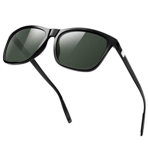 KANASTAL Größe Sonnenbrille Herren und Damen Klassische Retro Polarisiert Sonnenbrille UV400 Schutz für Reise Wandern Angeln Alltag, Glänzend Schwarz Rahmen G15 Gläser von KANASTAL