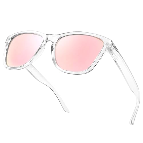 KANASTAL Sonnenbrille Herren und Damen Verspiegelt Rosa Transparentem Rahmen Klassische Sonnenbrille für Reise Wandern und Alltag von KANASTAL