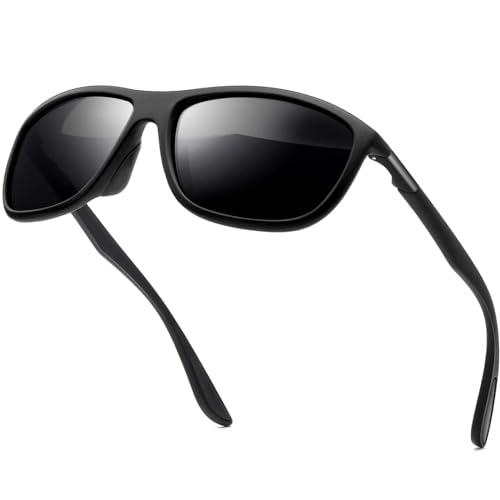 KANASTAL Radsportbrillen Herren und Damen Polarisierte Schwarz UV400 Schutz Rechteck Retro Unisex Klassische Fahrende Sportbrille für Reise Wandern und Alltag von KANASTAL