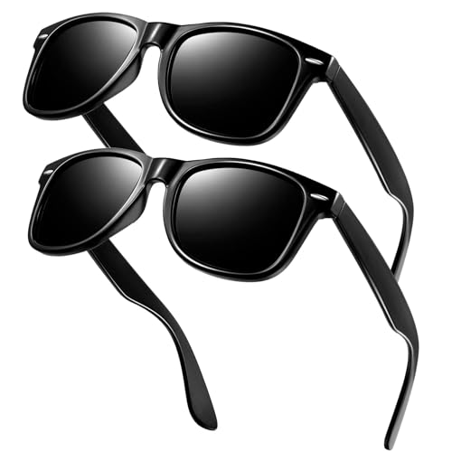 KANASTAL Sonnenbrille Herren und Damen Polarisierte Glänzend Schwarz Klassisch Retro Sonnenbrillen für Autofahren Radfahren Angeln mit UV400 Schutz von KANASTAL