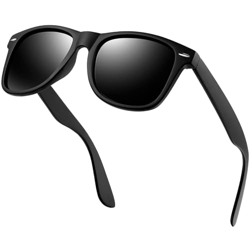 KANASTAL Polarisiert Sonnenbrille Herren und Damen Retro Klassische Rechteckig Sonnenbrille UV400 Schutz für Fahren Wandern Golf Fischen Outdoorsport, Schwarz Rahmen Schwarz Gläser von KANASTAL