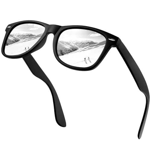 KANASTAL Sonnenbrille Herren und Damen Schwarz Rahmen Verspiegelt Silber Sonnenbrillen Klassische Quadratische Sonnenbrille Unisex UV400 Protection von KANASTAL