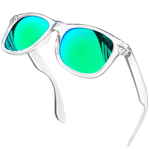 KANASTAL Sonnenbrille Herren und Damen Transparent Rahmen Grün Gläser Klassische Mode Verspiegelt Sonnenbrillen UV400 Schutz für Wandern und Alltag von KANASTAL