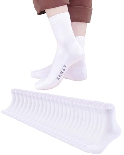 KANAV 12 Paar Baumwoll-Knöchelsocken für Damen, nahtlos, feuchtigkeitsableitend, Mini-Crew-Socken, Weiß (12 Paar), Large von KANAV