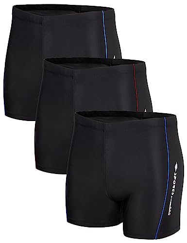 KANAV 3er-Pack Herren-Badehose mit quadratischem Bein, strapazierfähige Kompression, Schwimmhose, Training, Baden, Badeshorts, 3er-Pack schwarz/schwarz/schwarz, L von KANAV