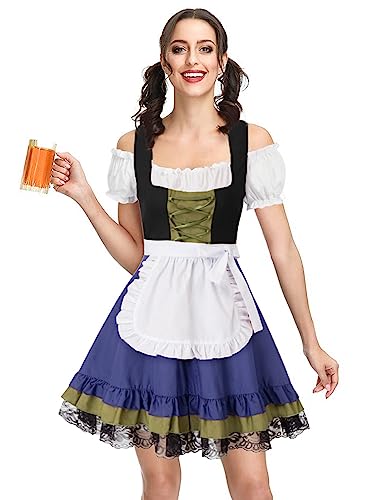 KANCY KOLE Damen Bayerisches Oktoberfest Kostüme Dirndl Trachtenparty Kleider Königsblau S KCH02115-1 von KANCY KOLE