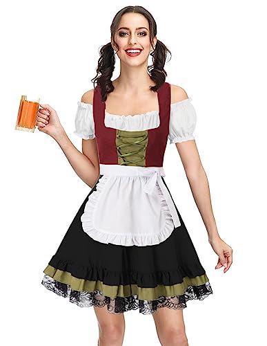 KANCY KOLE Damen Bayerisches Oktoberfest Square Neck Kleid Rüschenkleid Kostüme Dirndlbluse für Oktoberfest Schwarz-Rot M KCH02115-4 von KANCY KOLE