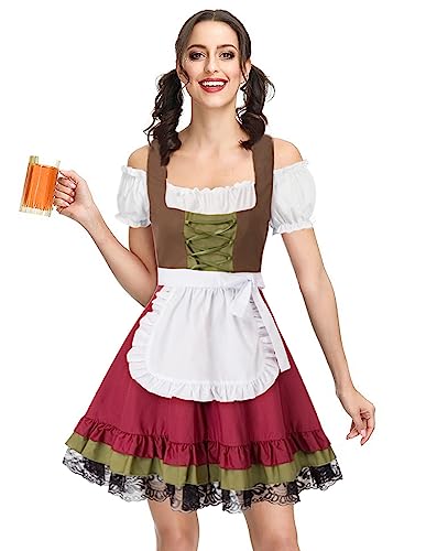 KANCY KOLE Damen Biermädchen Kleid Bayerisches Oktoberfest Karneval Kostüm Damen Oktoberfest Kostüm Kostüme Weinrot M KCH02115-2 von KANCY KOLE