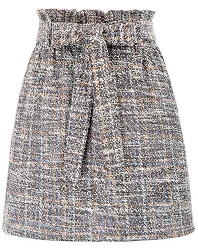 KANCY KOLE Damen Mode Tweed Minirock mit Gürtel für Dating Karierter Druck KC0009A20-01 XL von KANCY KOLE