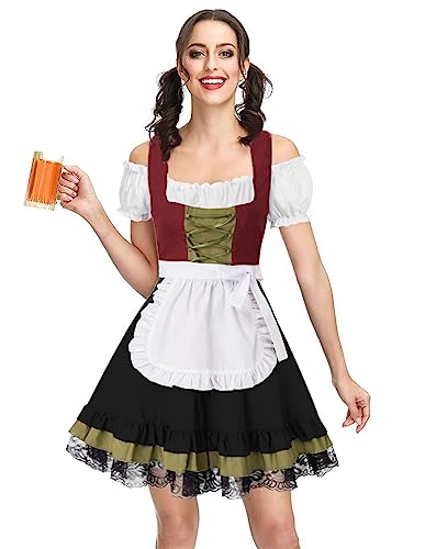 KANCY KOLE Damen Trachtenmode für Oktoberfest Bayerisches Oktoberfest Kostüme Schwarz-Rot XXL KCH02115-4 von KANCY KOLE