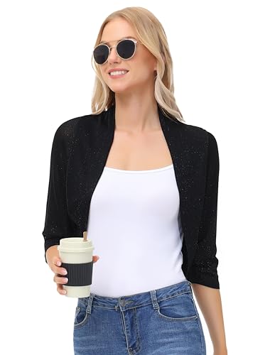 KANCY KOLE Kurze Strickjacke Damen 3/4 Ärmel Elegant Pullover L von KANCY KOLE