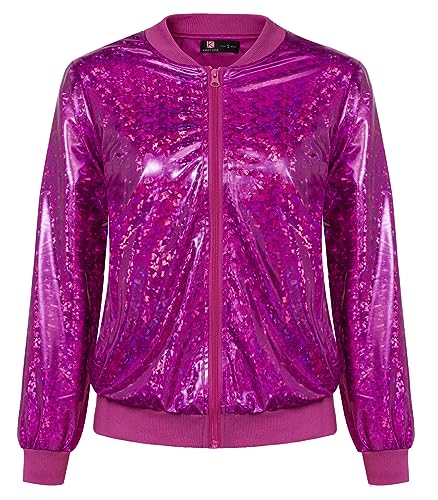 KANCY KOLE Rosa Jacken für Damen Glitzerjacke Shiny Sequin Metallic Bomberjacke Mantel für Konzert Weihnachten Rosarot, M von KANCY KOLE