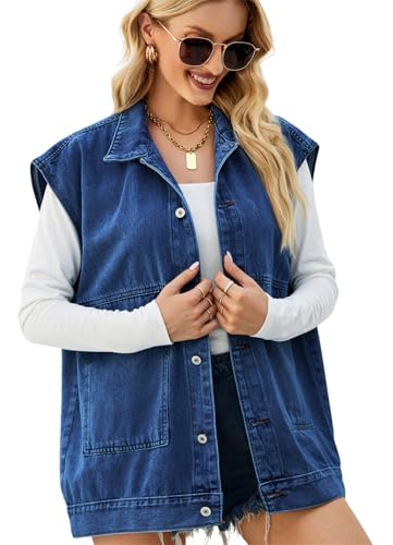 KANDEMY Damen Ärmellos Jeansjacke Trendy Beiläufige Denim Weste Outwear Boyfriend Oversized Freizeitjacken Dunkelblau XL von KANDEMY