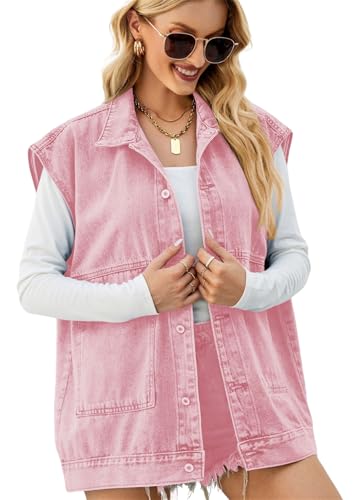KANDEMY Damen Ärmellos Jeansjacke Trendy Beiläufige Denim Weste Outwear Boyfriend Oversized Freizeitjacken Rosa XL von KANDEMY