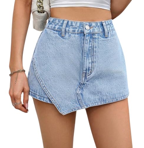 KANDEMY Damen Hosenrock Kurze Hose Y2K Denim Röcke Sommer Jeansröcke Asymmetrisch Mini Shorts Freizeitrock Blau S von KANDEMY
