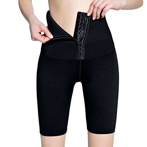 KANDEMY Damen Kurze Radlerhose Leggings mit Bauchweg Korsett Verstellbar Waist Trainer Kurze Hosen Sporthose Laufhose Shorts für Fitness Gym Training Schwarz L von KANDEMY