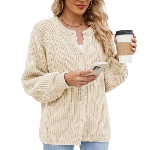 KANDEMY Damen Strickjacke Elegante Langarm Grobstrick Cardigan Pullover Casual Übergangsjacke Sweater Strickmantel Apricot S von KANDEMY