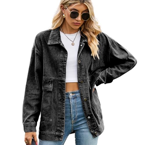 KANDEMY Damen Trendy Jeans Jacke Western Lose Denim Cardigan Übergangsjacke Freizeitjacke Frühling Oberbekleidung Schwarz S KANDEMY Damen Trendy Jeans Jacke Western Lose Denim Cardigan Übergangsjacke Freizeitjacke Frühling Oberbekleidung Schwarz S von KANDEMY