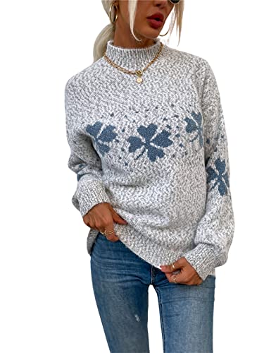 KANDEMY Damen Weihnachtspullover mit kleinem Stehkragen Christmas Pullover Warm Strickpullover mit Streifen Schneeflocken Winter Pullis für Frauen Oberteile Langarm Mode01-Grau S von KANDEMY