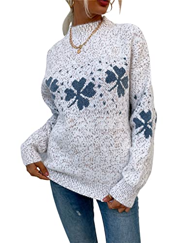 KANDEMY Damen Weihnachtspullover mit kleinem Stehkragen Christmas Pullover Warm Strickpullover mit Streifen Schneeflocken Winter Pullis für Frauen Oberteile Langarm Mode01-Weiß L von KANDEMY