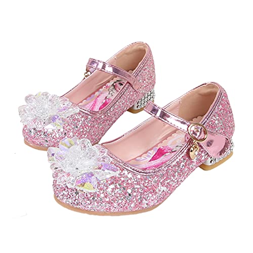 KANDEMY Mädchen Kristall Elsa Schuhe mit Absatz Glitzer Prinzessin Schuhe mit Pailletten Kinder Sandalen Eiskönigin für Halloween Fest Fasching Geburtstag Party Pink 28 von KANDEMY