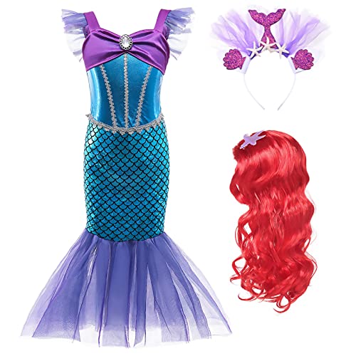 KANDEMY Mädchen Meerjungfrau Kostüm Arielle Kostüme Kinder Prinzessin Kleid Faschingskostüme Karneval Kinderkostüme für Cosplay Rollenspiel Geburtstag Party Blau 130 von KANDEMY