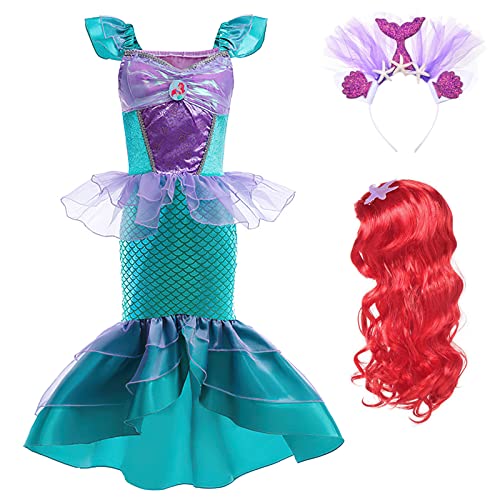 KANDEMY Mädchen Meerjungfrau Kostüm Arielle Kostüme Kinder Prinzessin Kleid Faschingskostüme Karneval Kinderkostüme für Cosplay Rollenspiel Geburtstag Party Grün 130 von KANDEMY