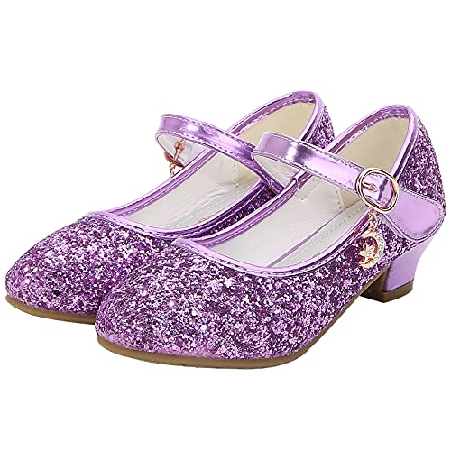 KANDEMY Mädchen Prinzessin Schuhe mit Absatz Festliche Glitzer Schuhe Kinder Stöckelschuhe für Geburtstag Hochzeit Halloween Karneval Fasching Ball Party Lila 26 von KANDEMY