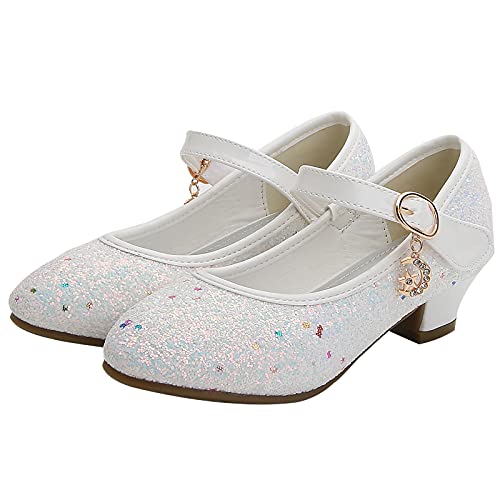 KANDEMY Mädchen Prinzessin Schuhe mit Absatz Festliche Glitzer Schuhe Kinder Stöckelschuhe für Geburtstag Hochzeit Halloween Karneval Fasching Ball Party Weiß 27 von KANDEMY