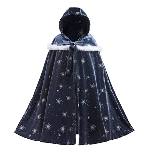 KANDEMY Mädchen Prinzessin Umhang mit Kapuze Prinzessinnen Cape Fasching Karneval Party Outfits Cosplay für Kinder Dunkelblau-K97 M von KANDEMY