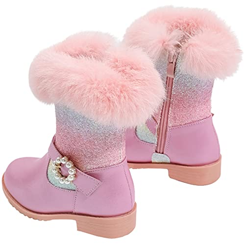 KANDEMY Mädchen Regenbogen Stiefeletten Boots Winterstiefel Warm Gefütterte Thermo Gummistiefel Kurzschaft Outdoor Schneestiefel mit Fell für Kinder Prinzessin Geburtstag Silvester Party Pink 30 von KANDEMY