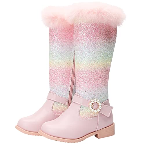 KANDEMY Mädchen Regenbogen Winterstiefel Warm Gefütterte Thermo Winter Schneestiefel mit Fell Outdoor Kinder Stiefel für Prinzessin Weihnachten Geburtstag Party Pink 33 von KANDEMY