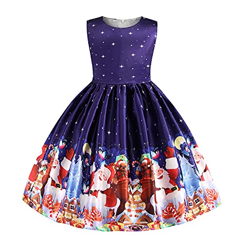 KANDEMY Mädchen Weihnachtskleid Weihnachten Festliche Kleider Knielang Abendkleid für Kinder Christmas Geschenk Party Kleider mit Weihnachtsmann Druck Blau-A 100 von KANDEMY