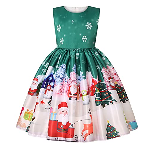 KANDEMY Mädchen Weihnachtskleid Weihnachten Festliche Kleider Knielang Abendkleid für Kinder Christmas Geschenk Party Kleider mit Weihnachtsmann Druck Grün-A 150 von KANDEMY