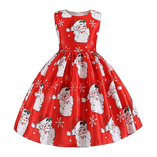 KANDEMY Mädchen Weihnachtskleid Weihnachten Festliche Kleider Knielang Abendkleid für Kinder Christmas Geschenk Party Kleider mit Weihnachtsmann Druck Rot-A 120 von KANDEMY