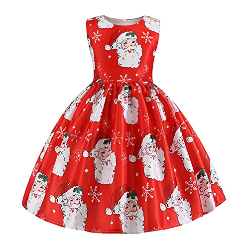 KANDEMY Mädchen Weihnachtskleid Weihnachten Festliche Kleider Knielang Abendkleid für Kinder Christmas Geschenk Party Kleider mit Weihnachtsmann Druck Rot-A 150 von KANDEMY