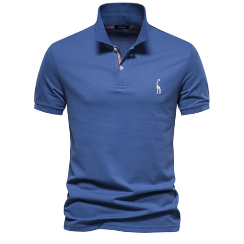 KANDEMY Poloshirt Herren Einfarbig Hemd Männer Kurzarm Shirt Sommer Basic Polohemd Blau L von KANDEMY