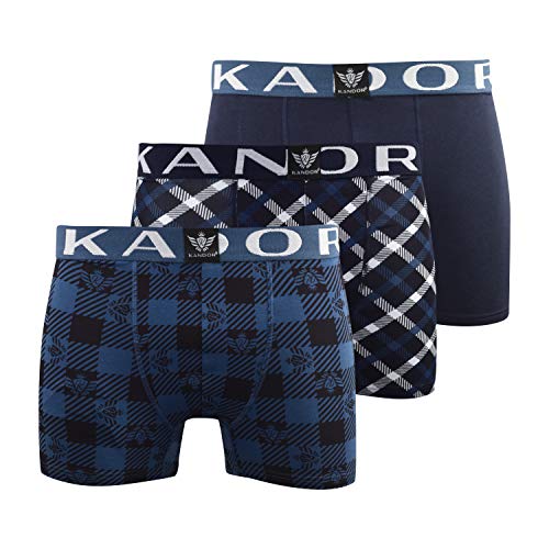 KANDOR Baumwoll Boxershorts Herren – 3er Pack, Bunte, Unterhosen für Männer Set, Dehnbare Herren-Unterwäsche aus weiche Baumwolle, Slipboxer mit Gummibund, Nachthimmel/Dunkles Denim, M von KANDOR