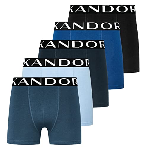 KANDOR Bambus Boxershorts Herren – 5er Pack, Weich, Atmungsaktiv Unterwäsche für Männer, Herren- Unterhosen aus Bambus Viscose und Baumwolle, Boxer Briefs Set, Pack B – Blaues Set, M von KANDOR