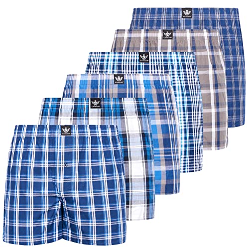 KANDOR Baumwoll Boxershorts Herren - 6er Pack, American Style Unterhosen für Männer, lockere, Bunte, Karierte Unterwäsche mit Eingriff aus 100% Baumwolle, Woven Boxer Short Set, Senary, S von KANDOR